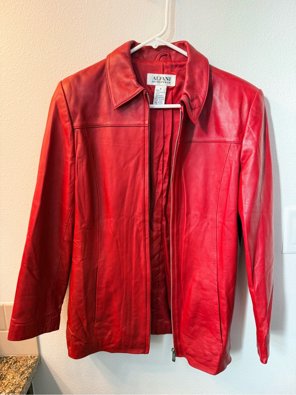 Alfani Red Leather Zip-Front Jacket (vintage)